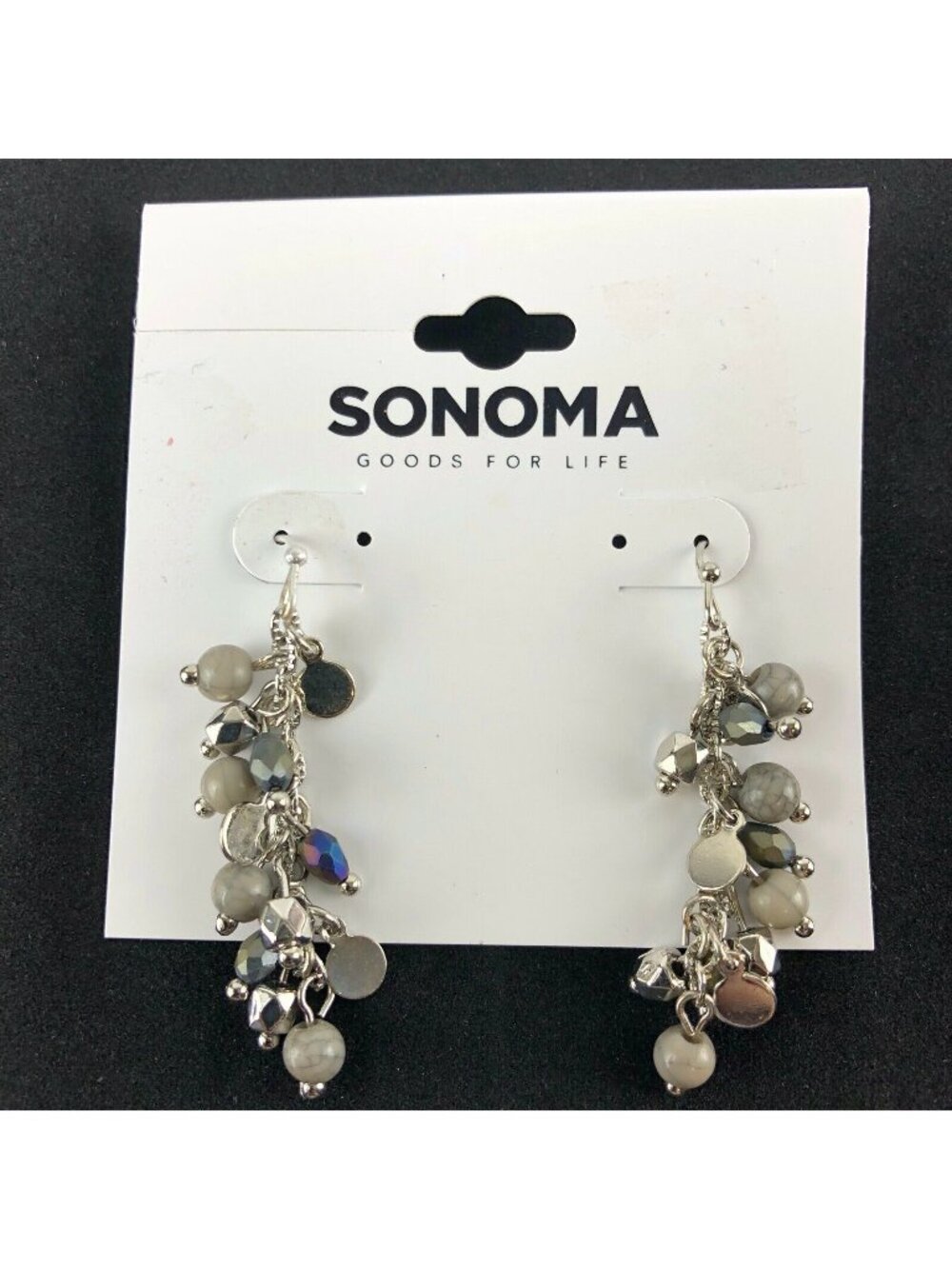 Sonoma Kohls Earrings Silver-tone Grey Beaded Dangles 1 1/2"
